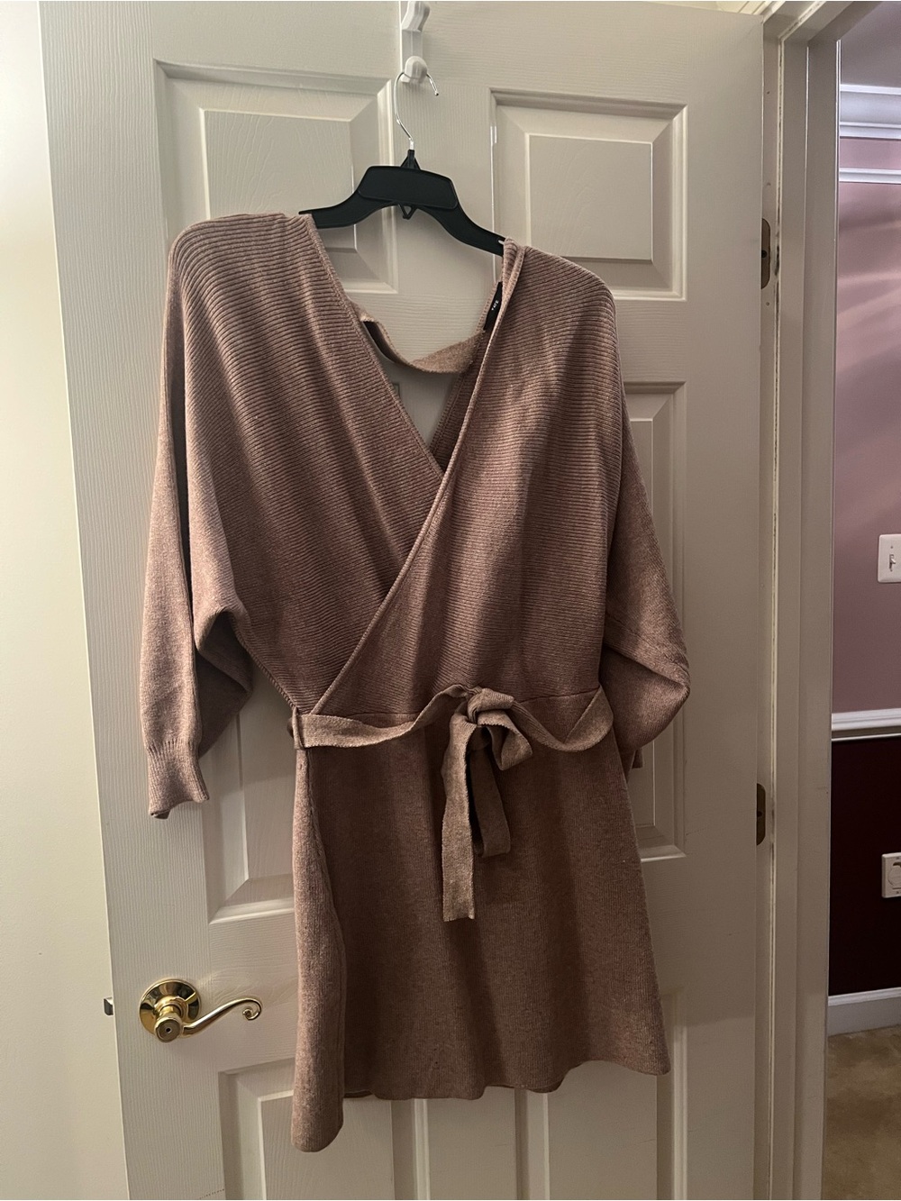 Fate Julia Surplice Sweater Dress in Tan Blush